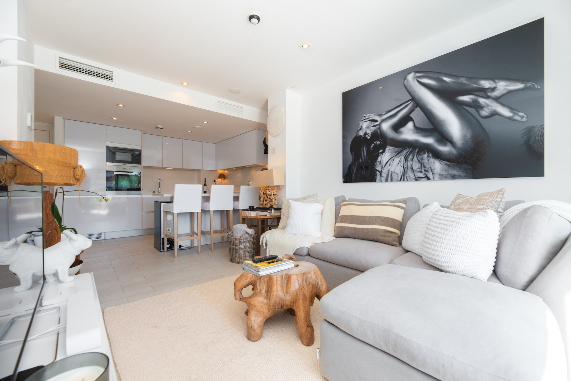 Resa Estates apartment for sale in Ibiza marina botafoch modern living room and kitchen.jpg